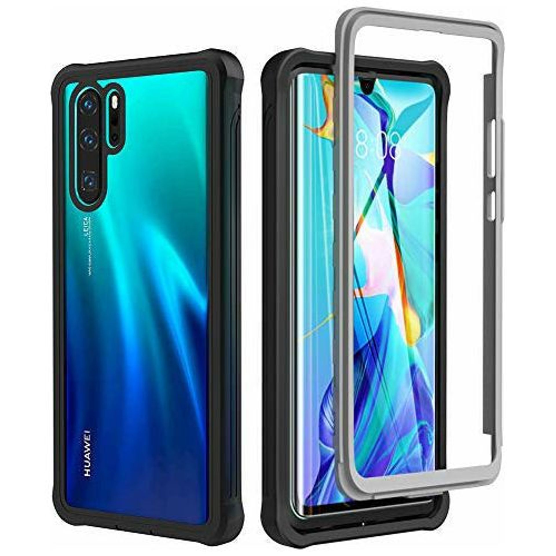 BESINPO For HUAWEI P30 Pro case, P30 Pro Case, Full-Body Protective Slim Cover Built-in Screen Protector Shockproof Case for HUAWEI P30 Pro/ P30 Pro New Edition - Black/Clear