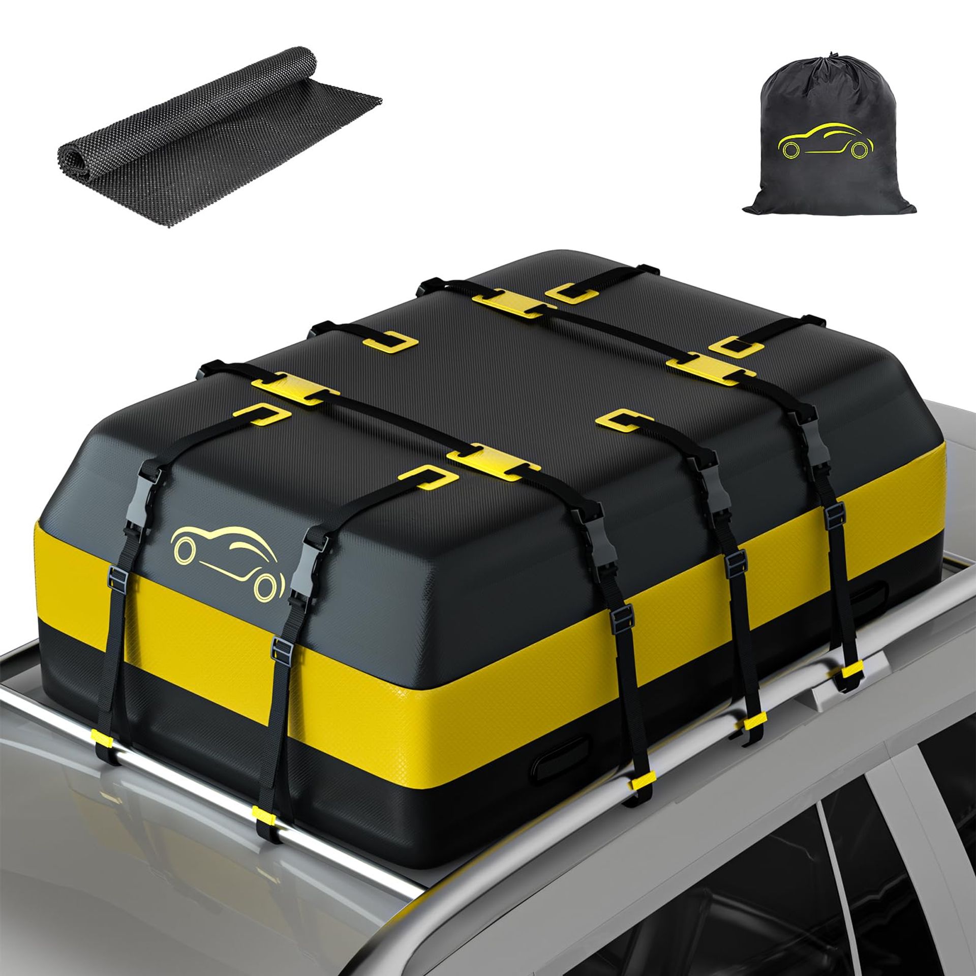 NABIYE Car Roof Bag Waterproof, 20 Cubic feet Car Roof Box with Anti-Slip Mat, Roof Bag Suitable for All Vehicle with Rack (20 Cubic feet/566 Liters)