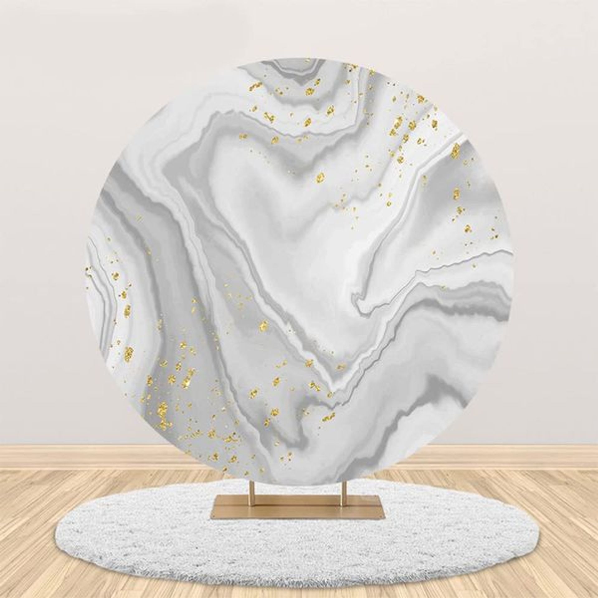 MEHOFOND Elastic-D7ft(2.2m) Grey Marble Round Backdrop for Gold Glitter Dots Kids Birthday Party Banner Baby Shower Wedding Photography Background Decor Photo Studio Supplies (No stand included)