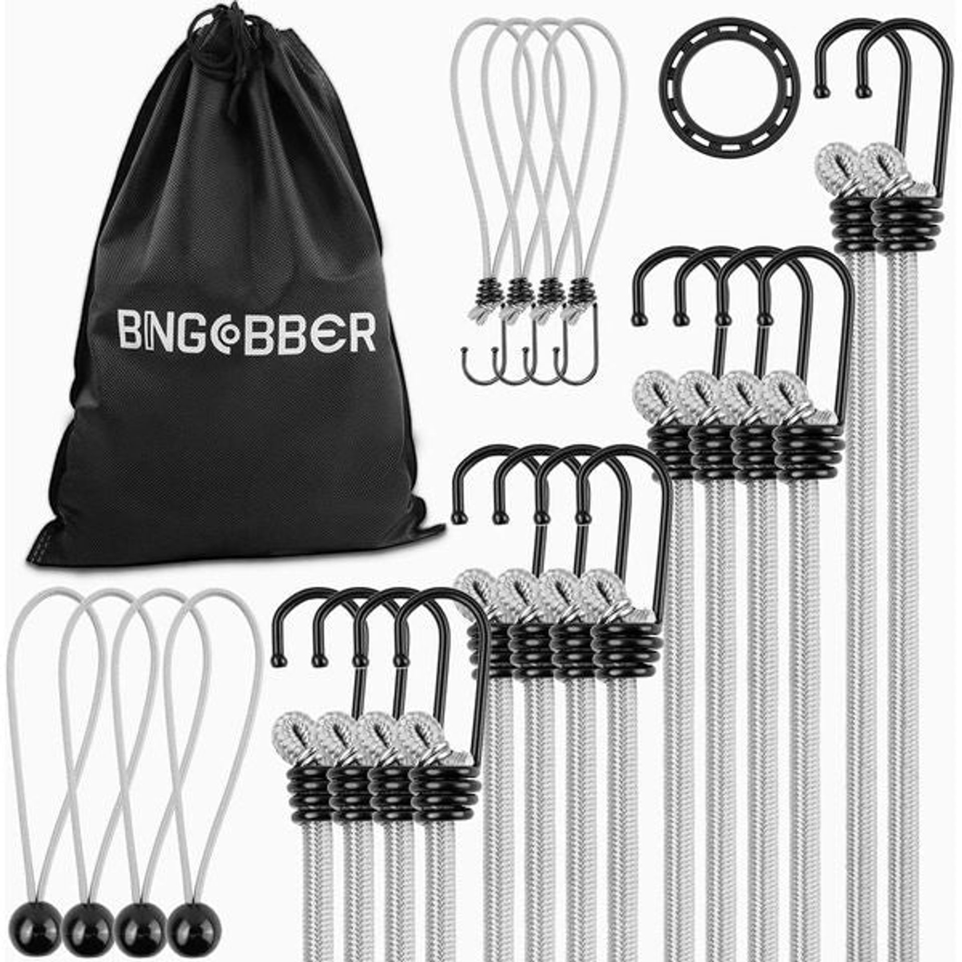 BINGCOBBER Pack of 23 Heavy Duty Bungee Cord Bungee Cords with Hooks, Luggage Straps, Tarps, for Furniture Protection, Car/Motorcycle Trunk Transport