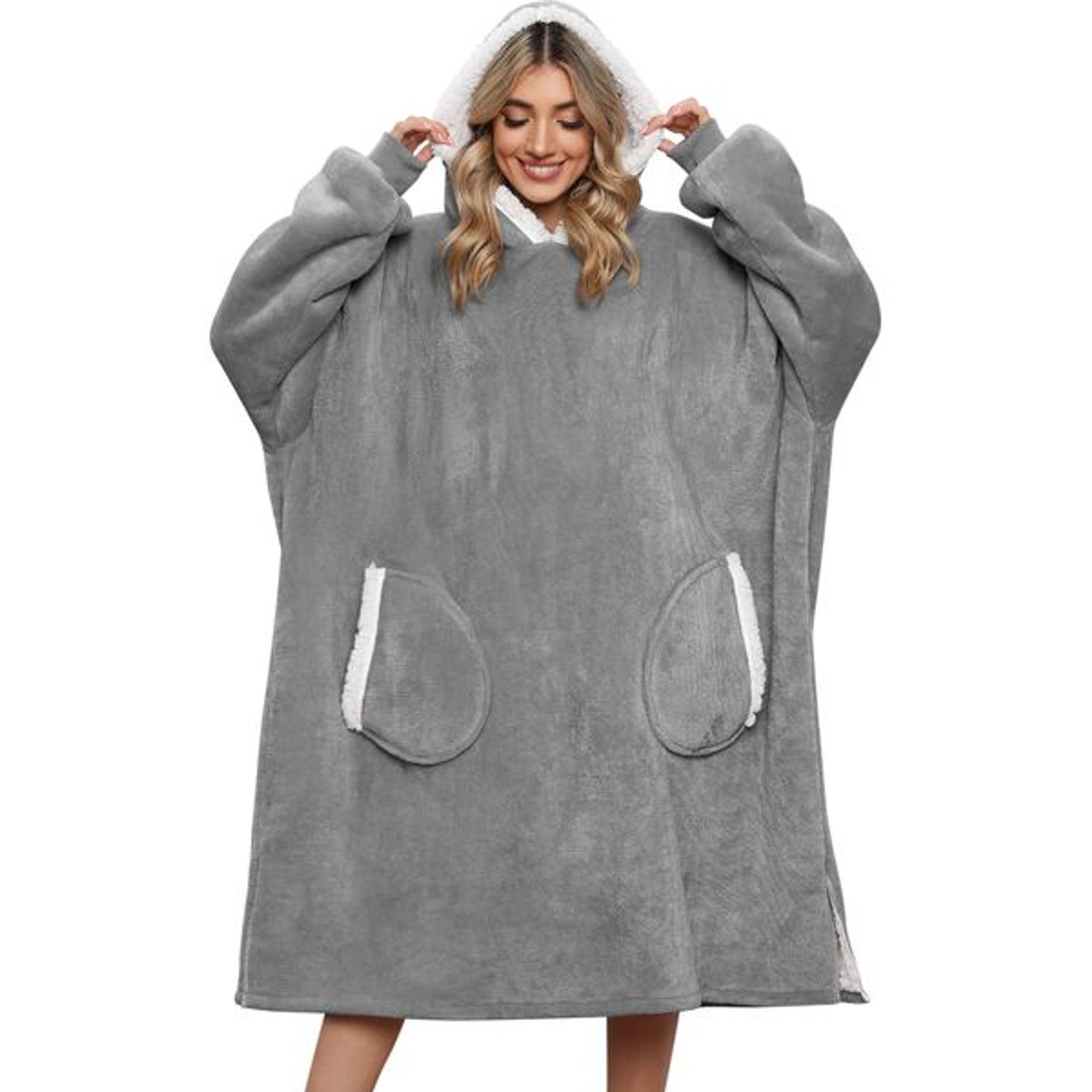 Tuopuda Women Hoodie Blanket Oversized Hoodies Wearable Sherpa Giant Hoodie with Pockets Ultra Soft Warm Fleece Hooded Sweatshirt One Size for All (Deep Grey)