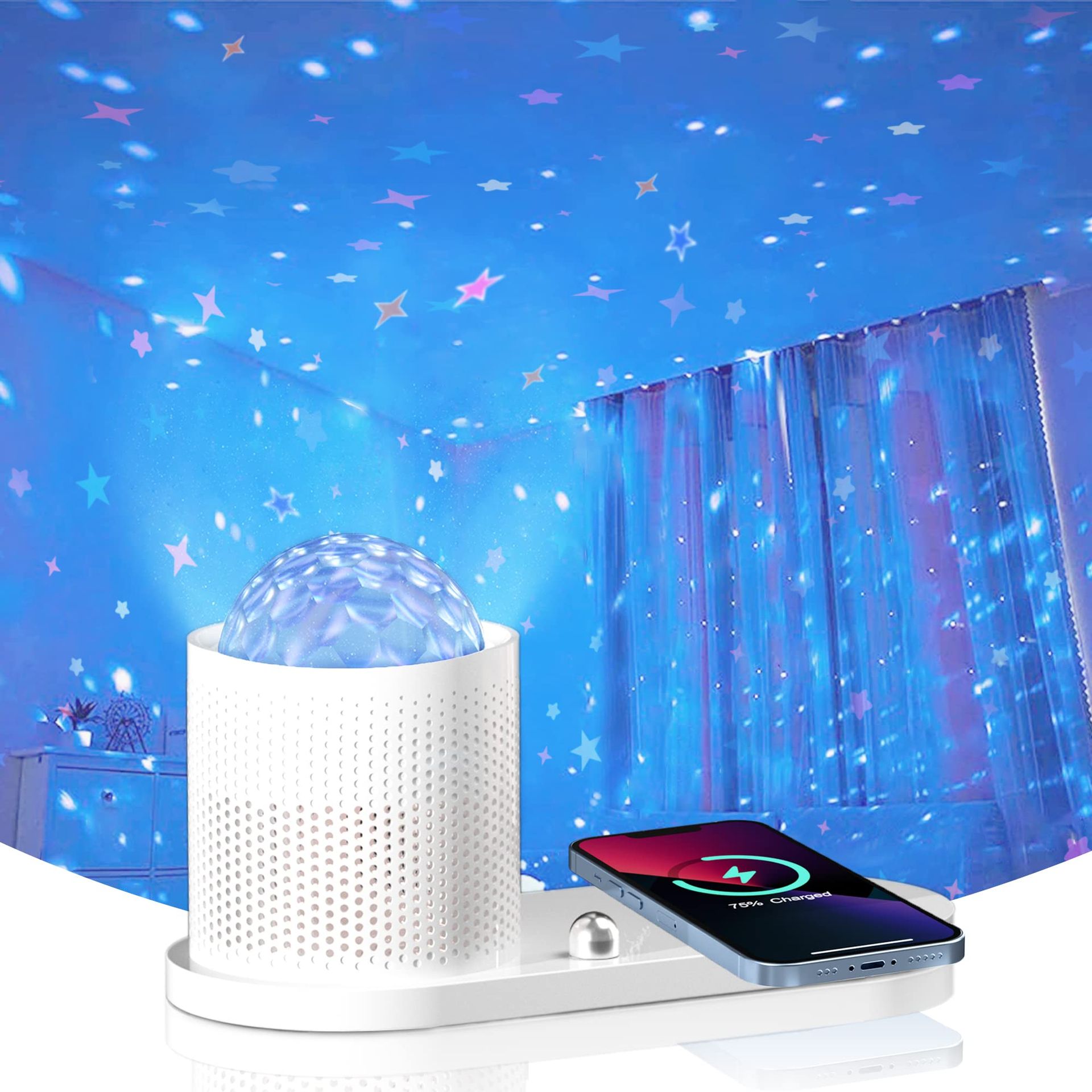 ICARERSPACE LED Star Projector Wireless Charger Night Light, 3 in 1 Star night light/beside lamp/10W Wireless Charging for Samsung, 7.5W for iPhone 5W for Airpods Unique Gift