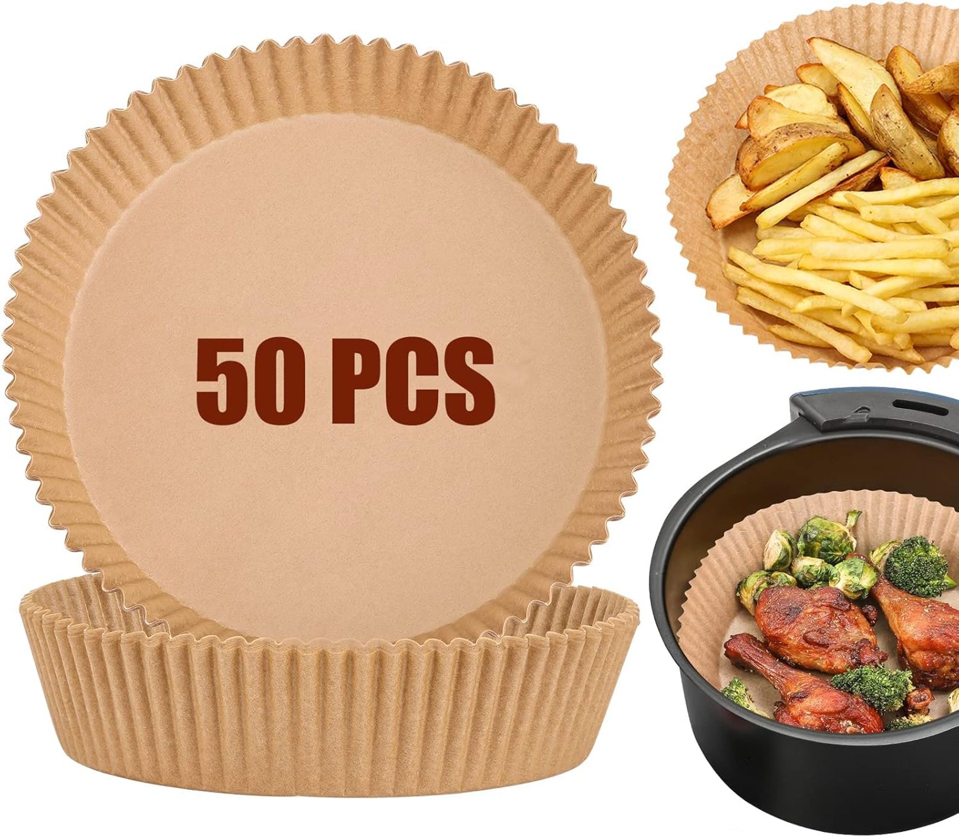 DJEIZME Air Fryer Liners,Air Fryer Paper Liners,Air Fryer Accessories,Oil Proof,Waterproof,Suitable for Air Fryer Steamer,Microwave Oven, 50PCS