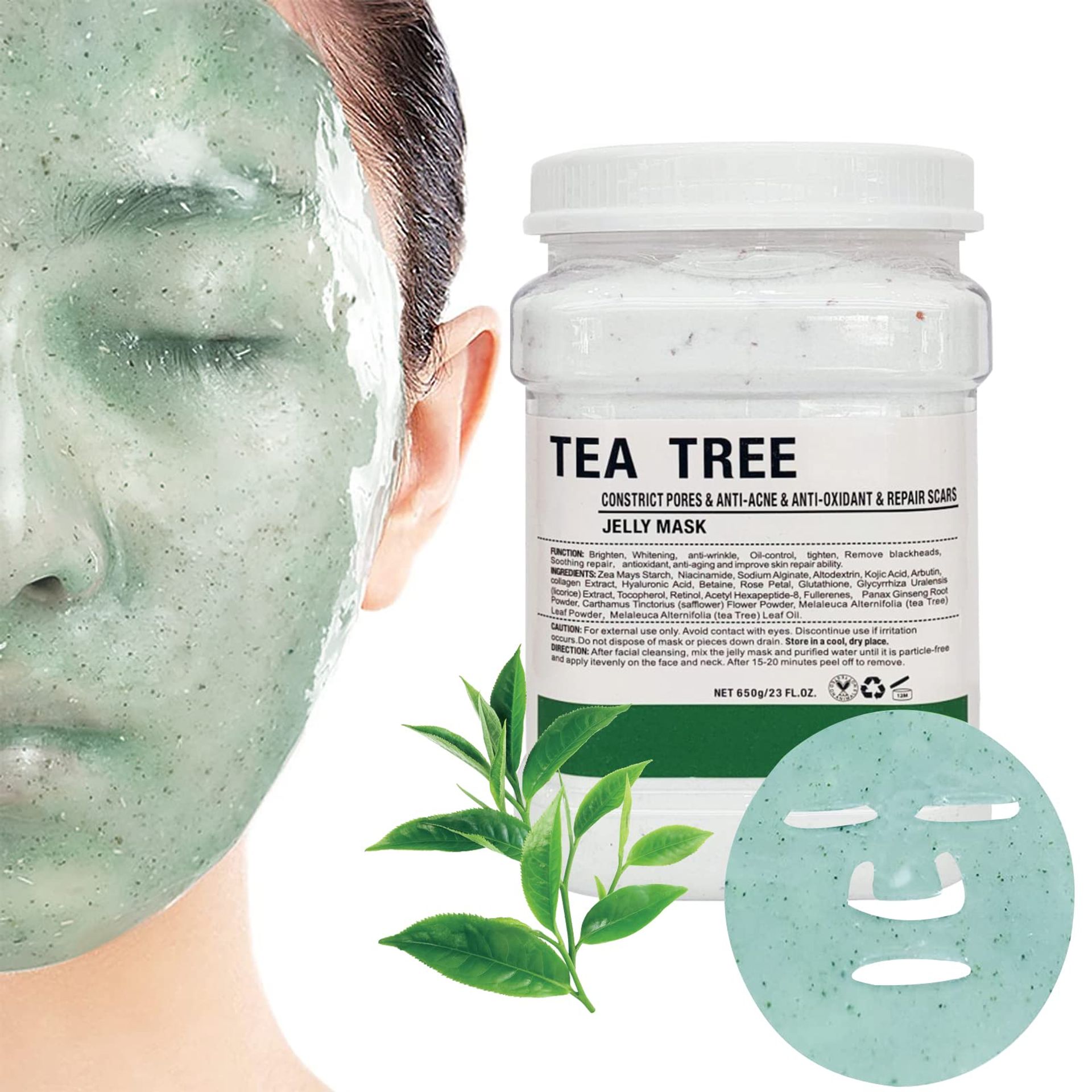 POZTL Jelly Mask Powder for Facials, Tea Tree Jelly Face Mask, Professional Peel Off Hydro Face Mask Powder Leaves Skin Soft Moisturized and Revitalized, DIY SPA Rubber Mask Powder, 23 Fl Oz