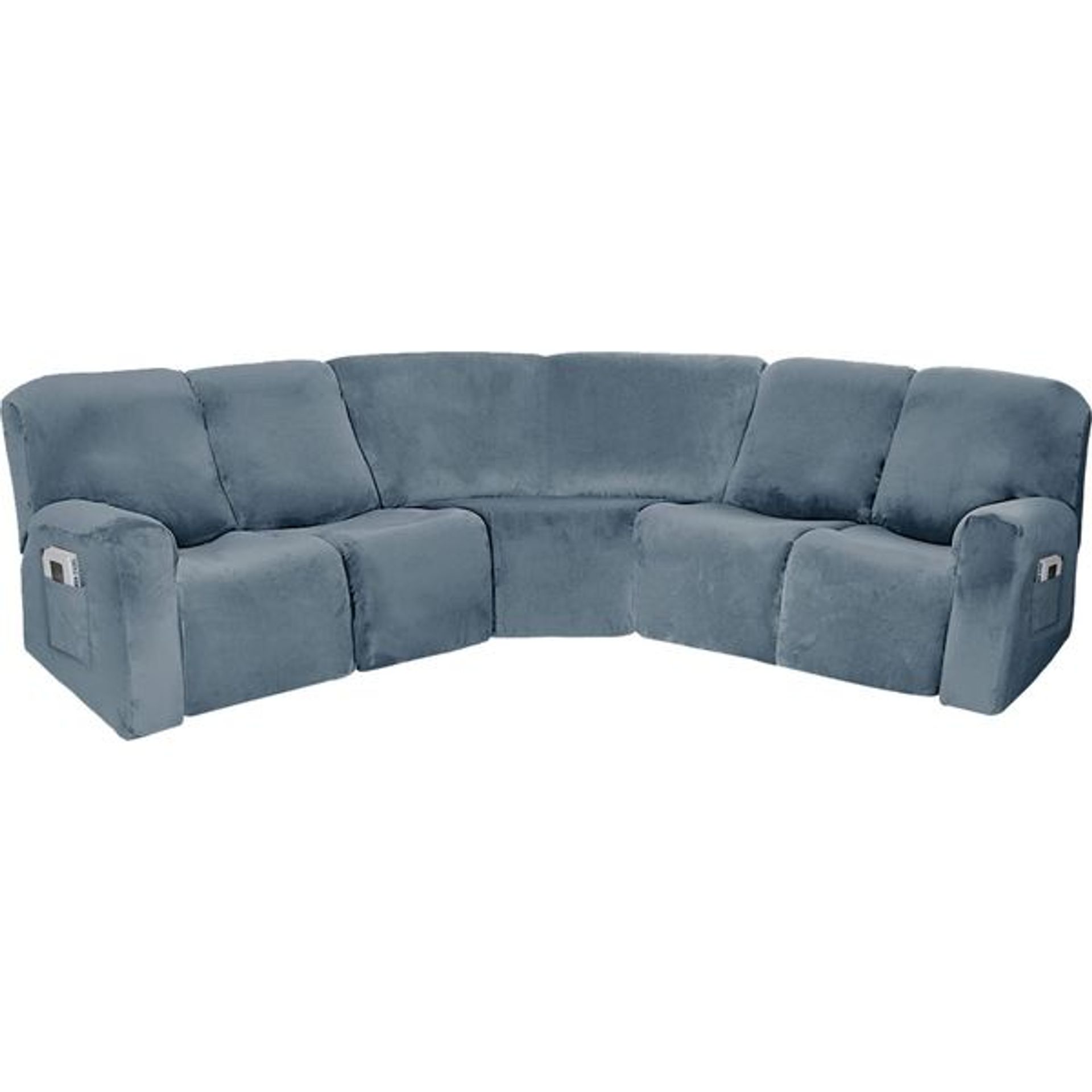 EURHOWING 7-Piece L Shape Sectional Recliner Sofa Covers 4 Seater & 1 Corner Seat,Velvet Stretch Reclining Couch Cover Slipcover for Reclining L Shape 5 Seat Recliner Corner Sofa(Grey Blue,Velvet)